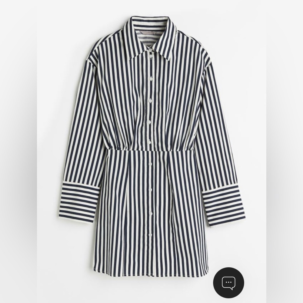 Navy and White Stripe Cotton Shirt Dress - H&M - XL